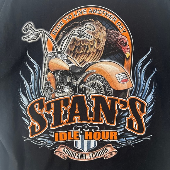 Harley Davidson Stan's Idle Hour Florida Black Biker Tee Graphic Shirt Wings XL - Picture 5 of 9